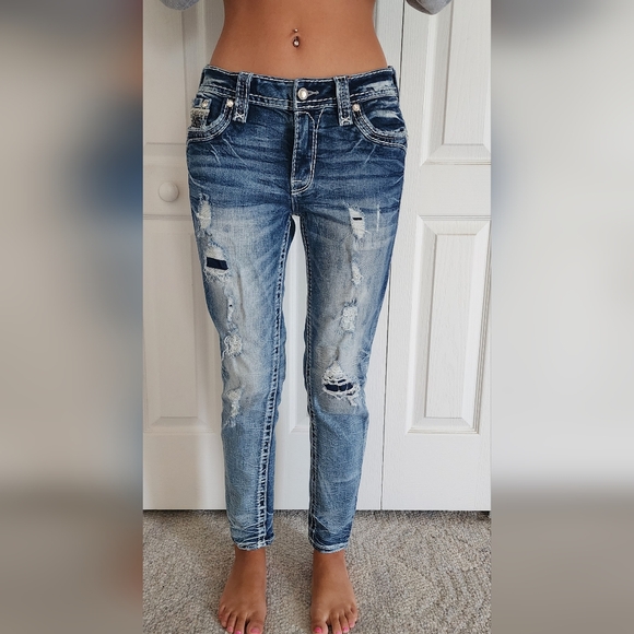 Rock Revival Peacoat Midrise Distressed Ankle Skinny Jeans 27 - Picture 6 of 7